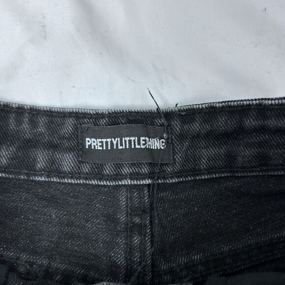 Pretty Little Thing Cut Off Jean Shorts Womens Size 8 High Rise Black Distressed - Picture 5 of 8